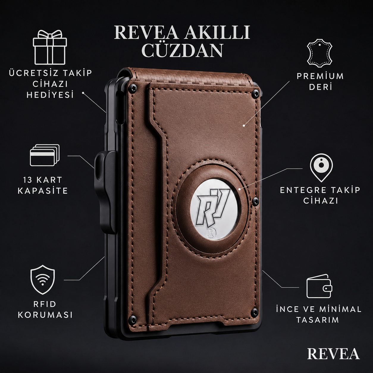 Revea akıllı cüzdan KAHVERENGİ